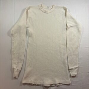 True Vintage Thermal Long Sleeve Shirt Cream Waffle Knit 50% Cotton XL 50s USA